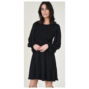 MOLLY BRACKEN Crewneck Long Puff Sleeve Black Mini Dress